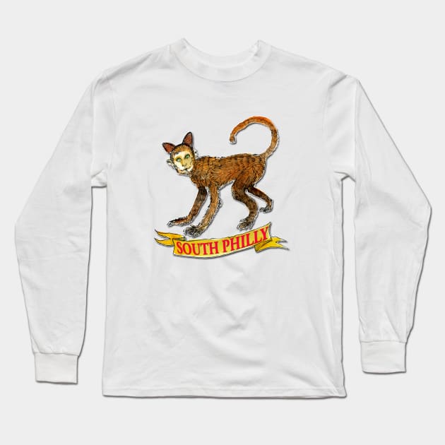 South Philly Cat Monkey Long Sleeve T-Shirt by bobdix